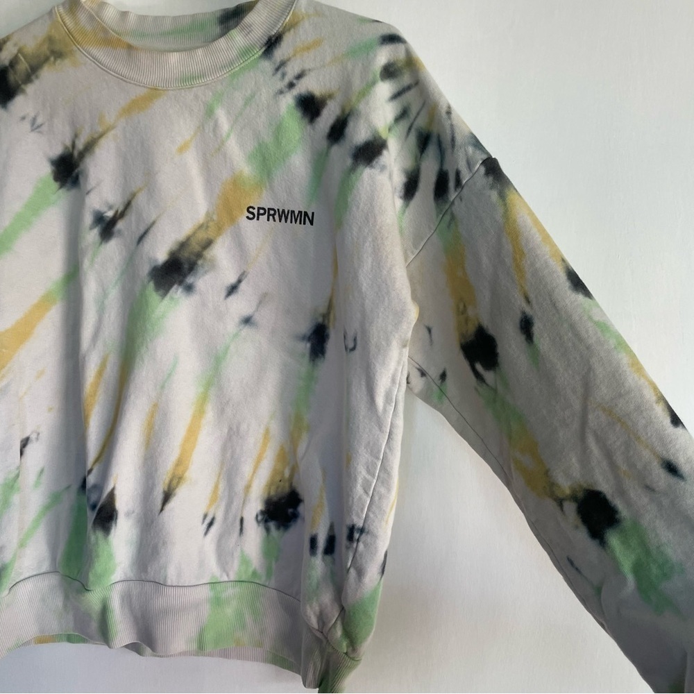 SPRWMN Los Angeles tie dye pullover jumper sweatshirt white green yellow Size XS - Picture 5 of 12
